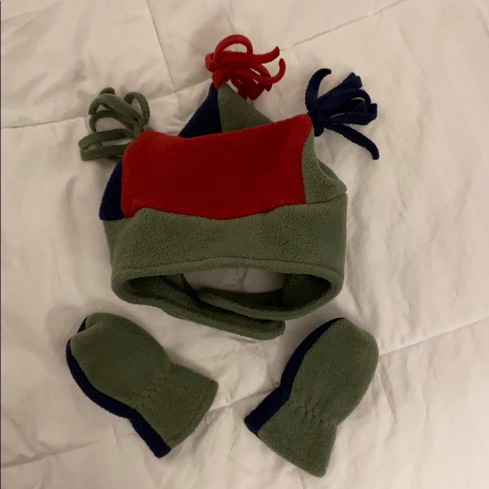 LL Bean Jester hat and matching mittens 6-12 mo.